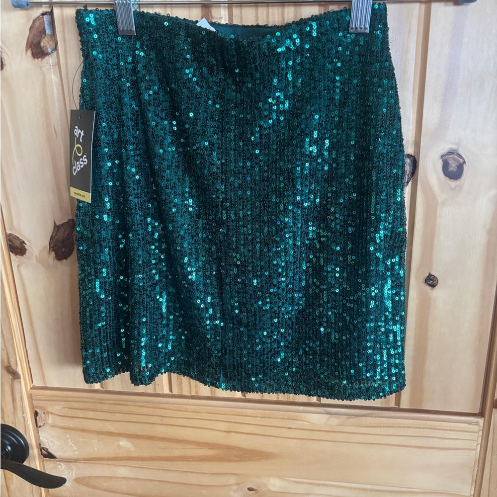 Art Class Emerald Sequin Mini Skirt